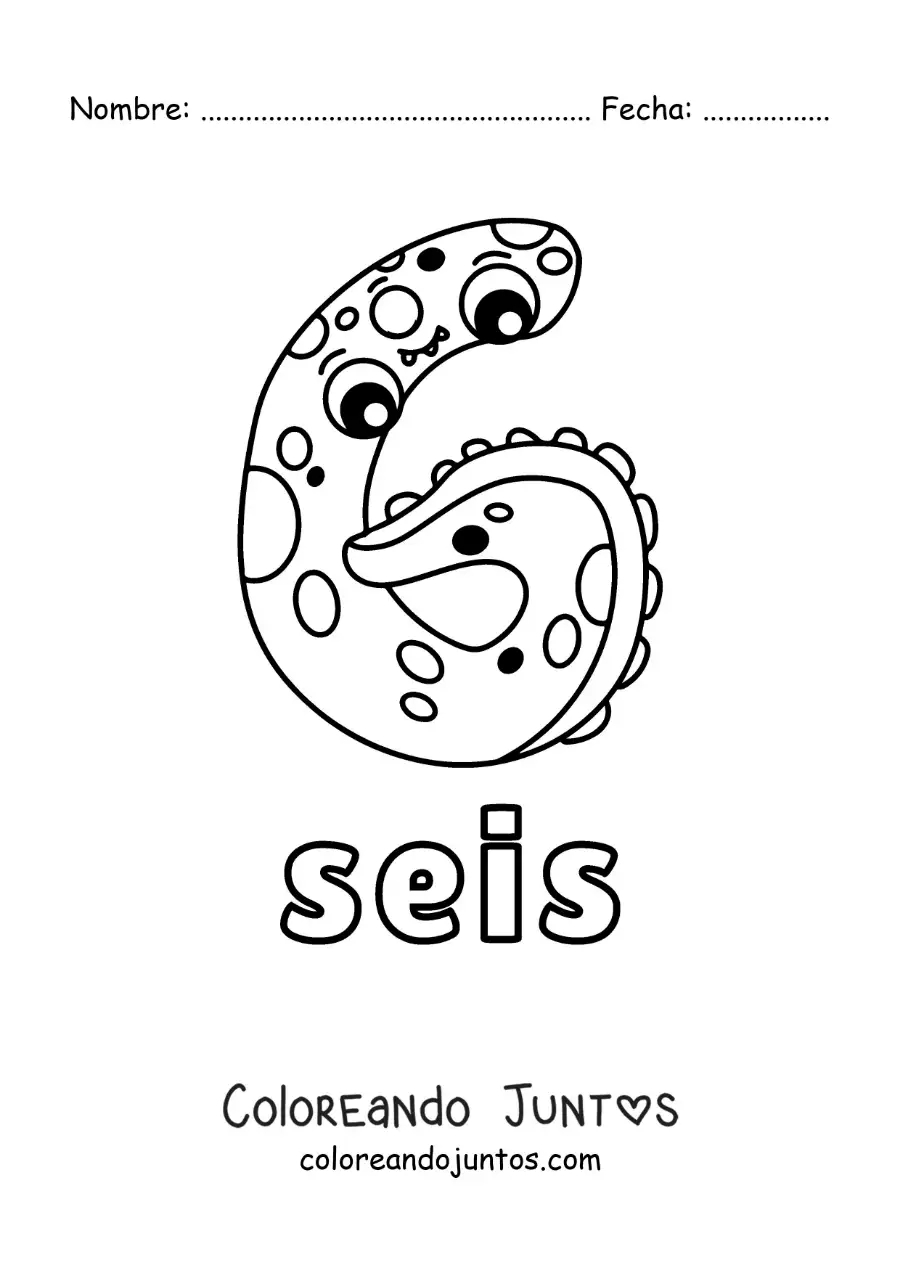 Imagen para colorear del número 6 con forma de monstruo animado de halloween