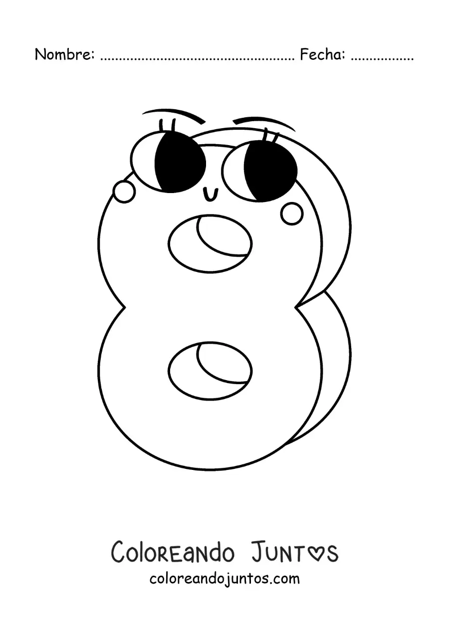 Imagen para colorear del número 8 animado infantil