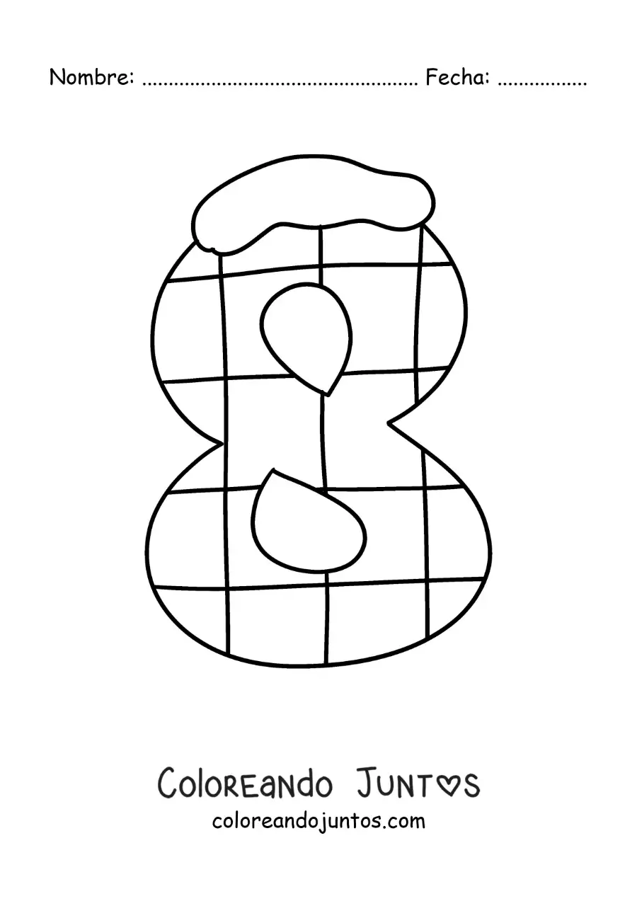 Imagen para colorear del número 8 decorado para niños
