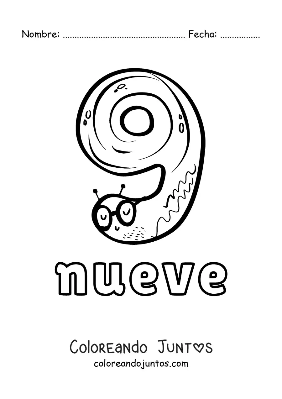 Imagen para colorear del número 9 con forma de monstruo animado de halloween