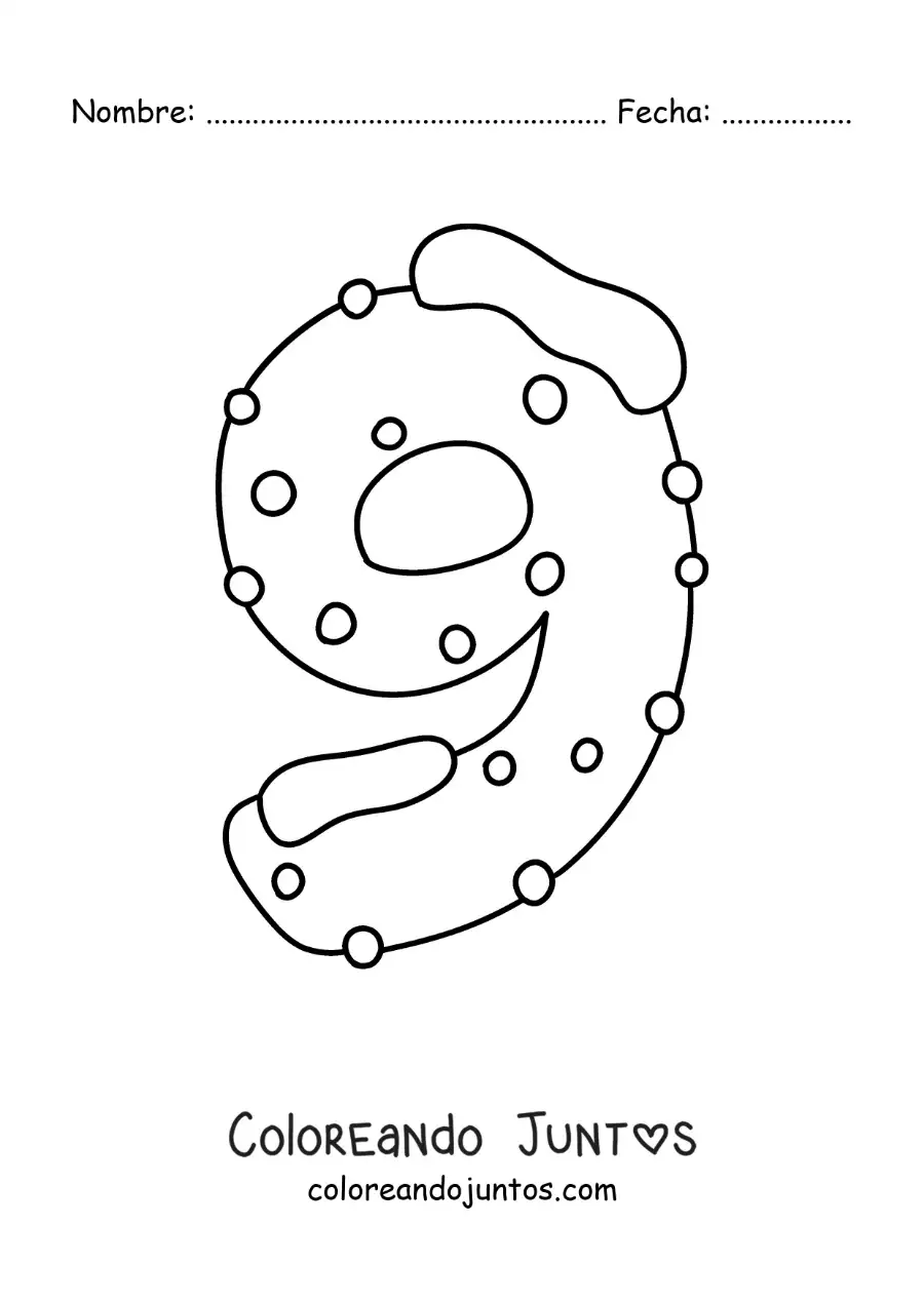 Imagen para colorear del número 9 decorado para niños