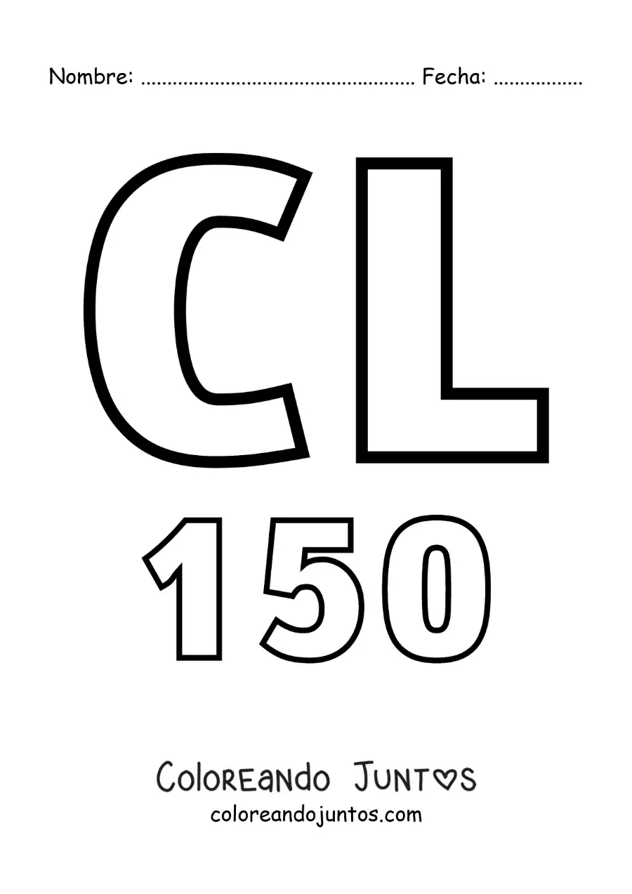 Imagen para colorear de ficha del 150 en números romanos con dibujos animados