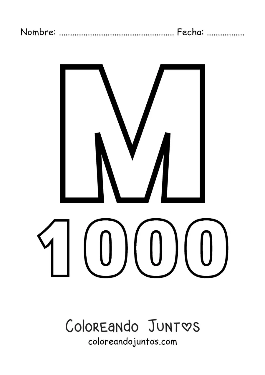 Imagen para colorear de ficha del 1000 en números romanos con dibujos animados