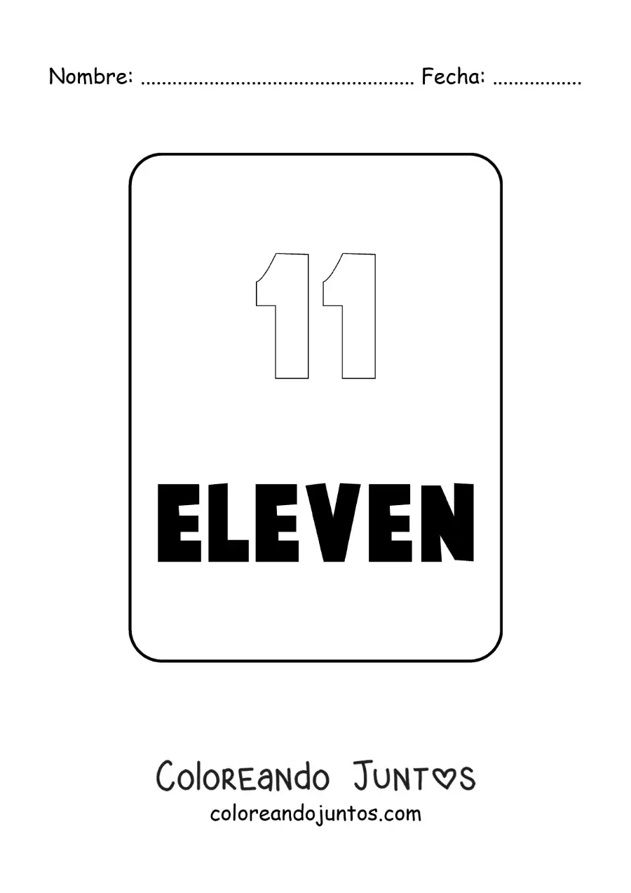 Imagen para colorear del número 11 en inglés