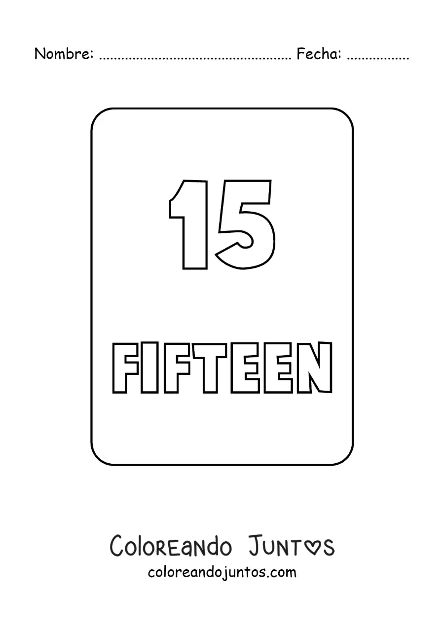 Imagen para colorear del número 15 en inglés