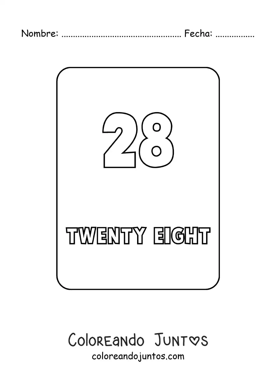 Imagen para colorear del número 28 en inglés