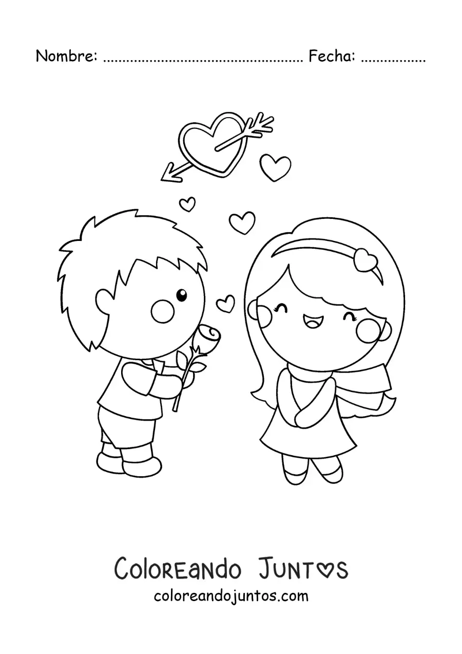 Imagen para colorear de chico regalándole una rosa a su novia