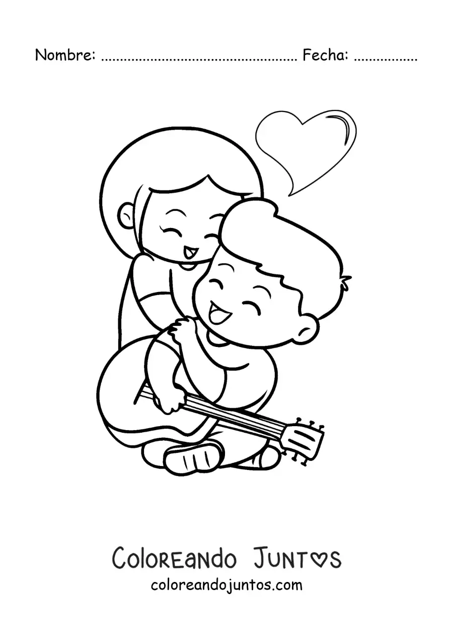 Imagen para colorear de chico dedicándole una canción a su novia