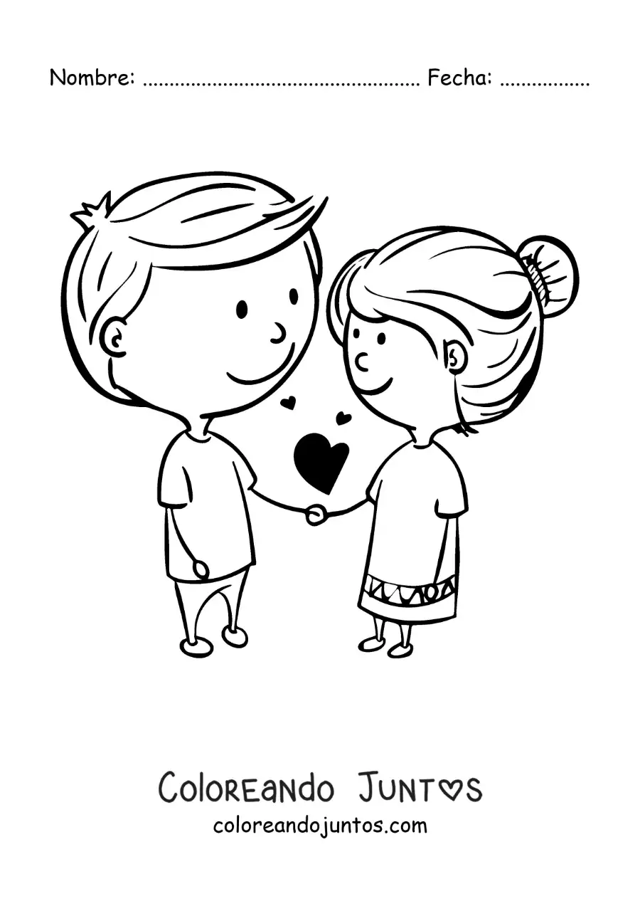 Imagen para colorear de pareja de novios enamorados kawaii