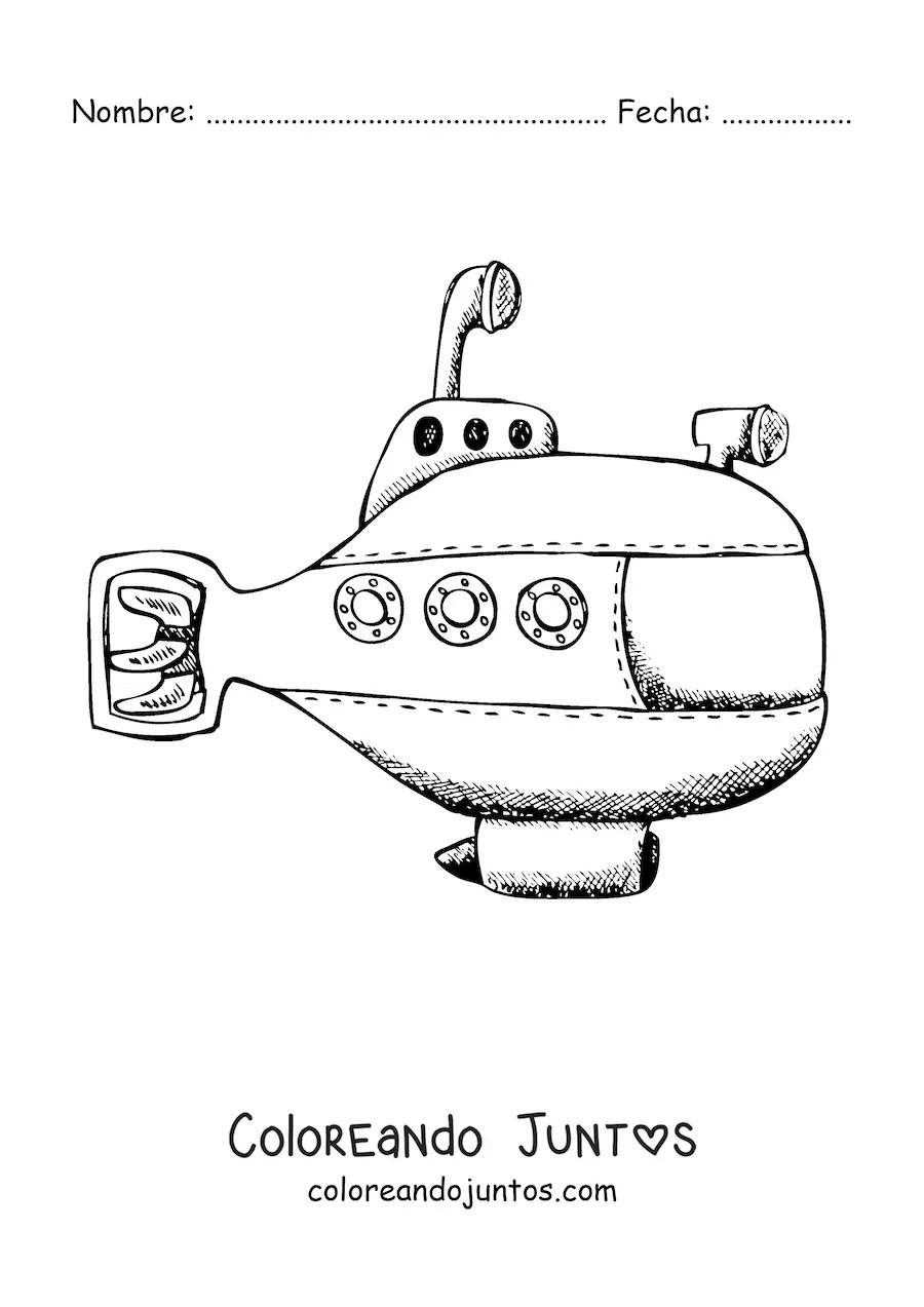 Imagen para colorear de un submarino espía con periscopio