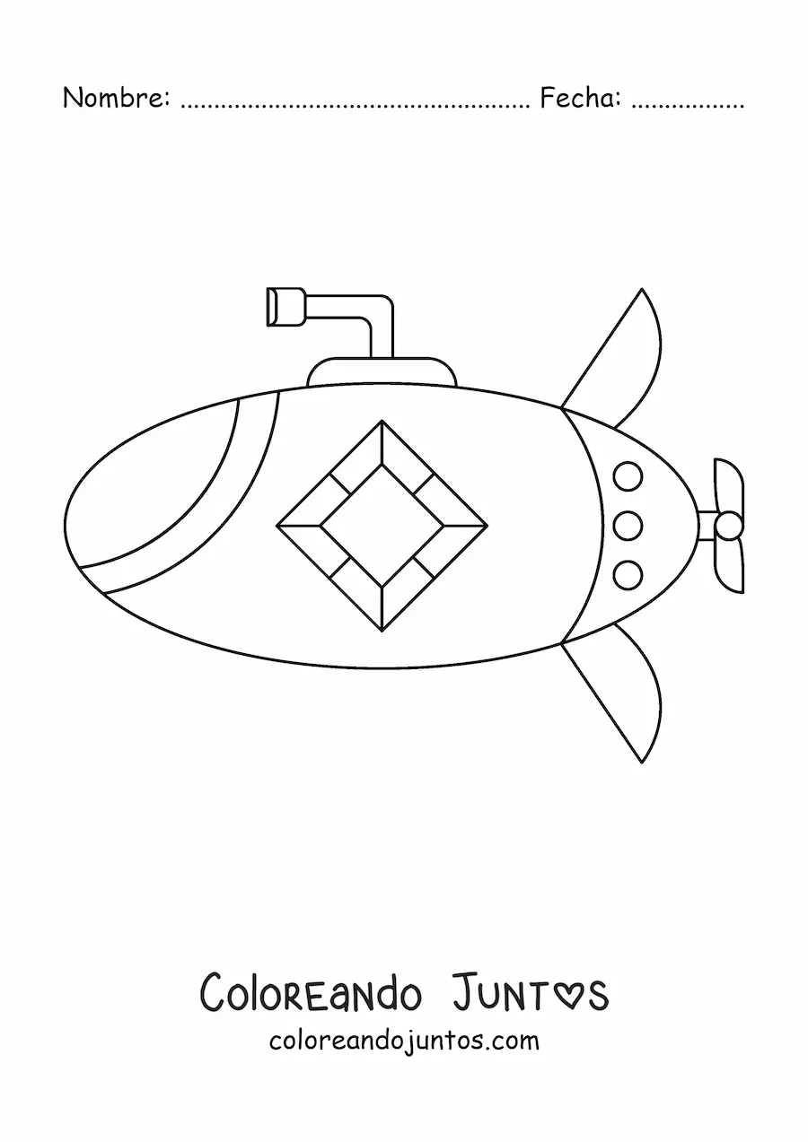 Imagen para colorear de un submarino espía con periscopio y una ventana