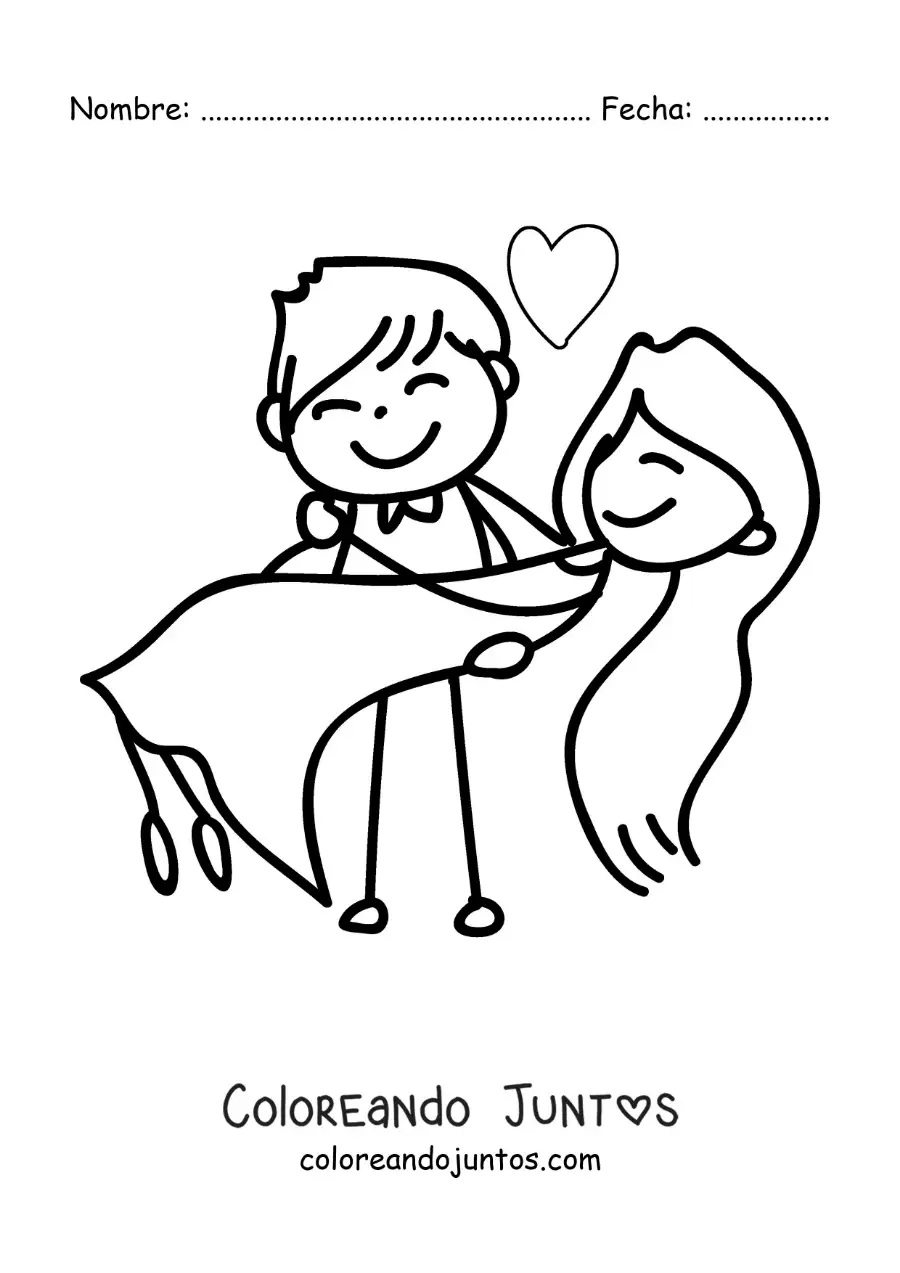 Imagen para colorear de pareja de recién casados animada