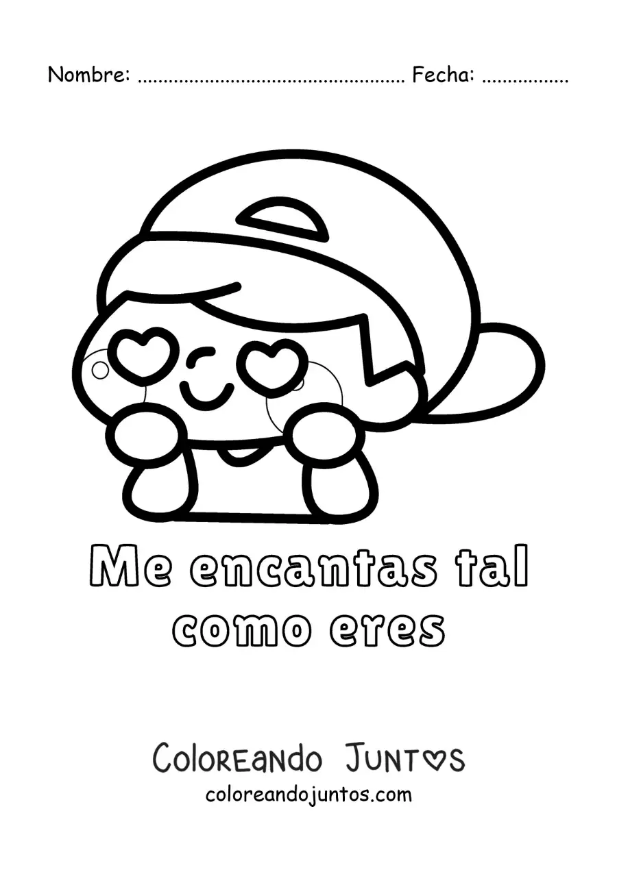 Imagen para colorear de chico enamorado y la frase me encantas tal como eres