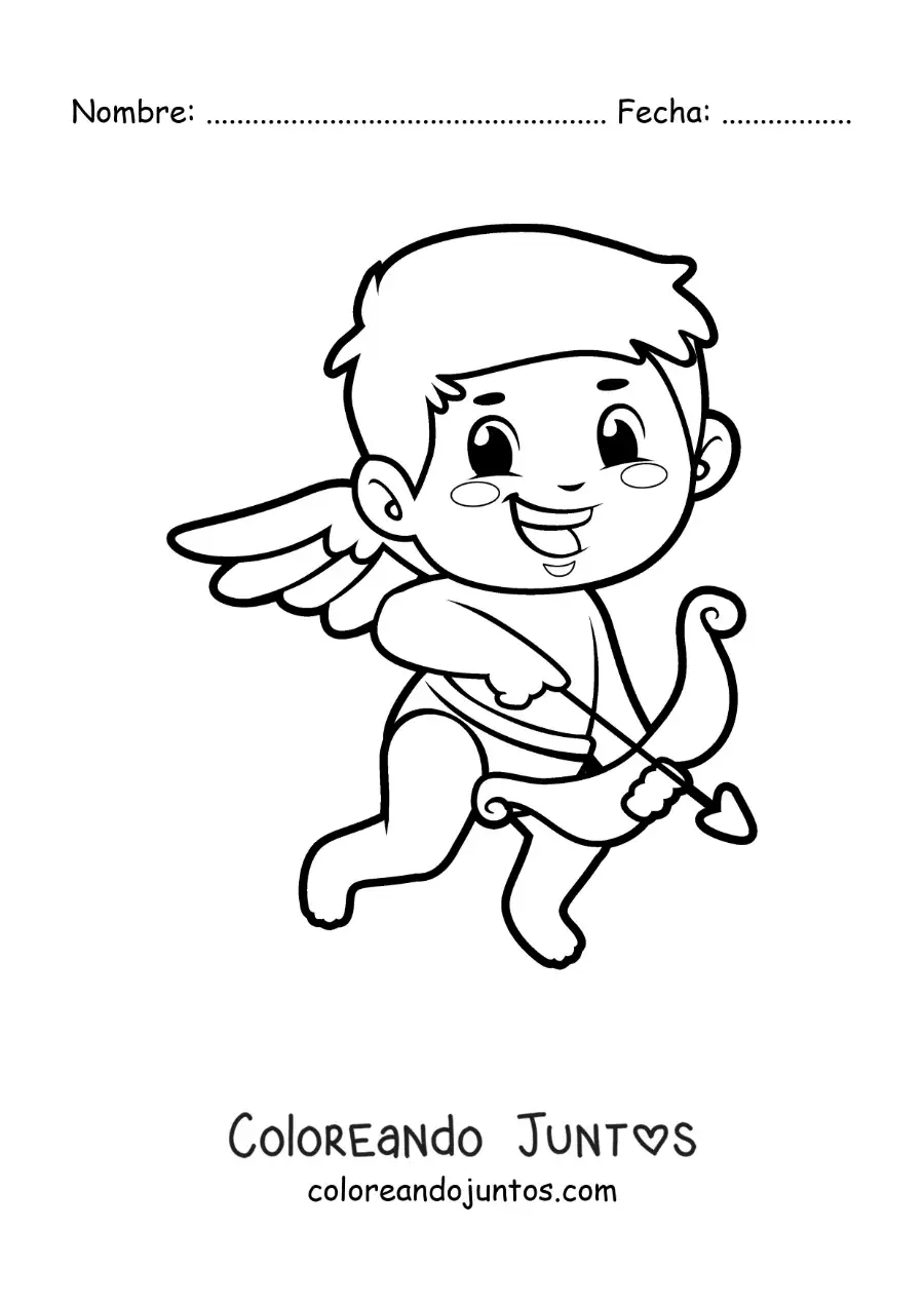 Imagen para colorear de cupido animado con arco y flecha