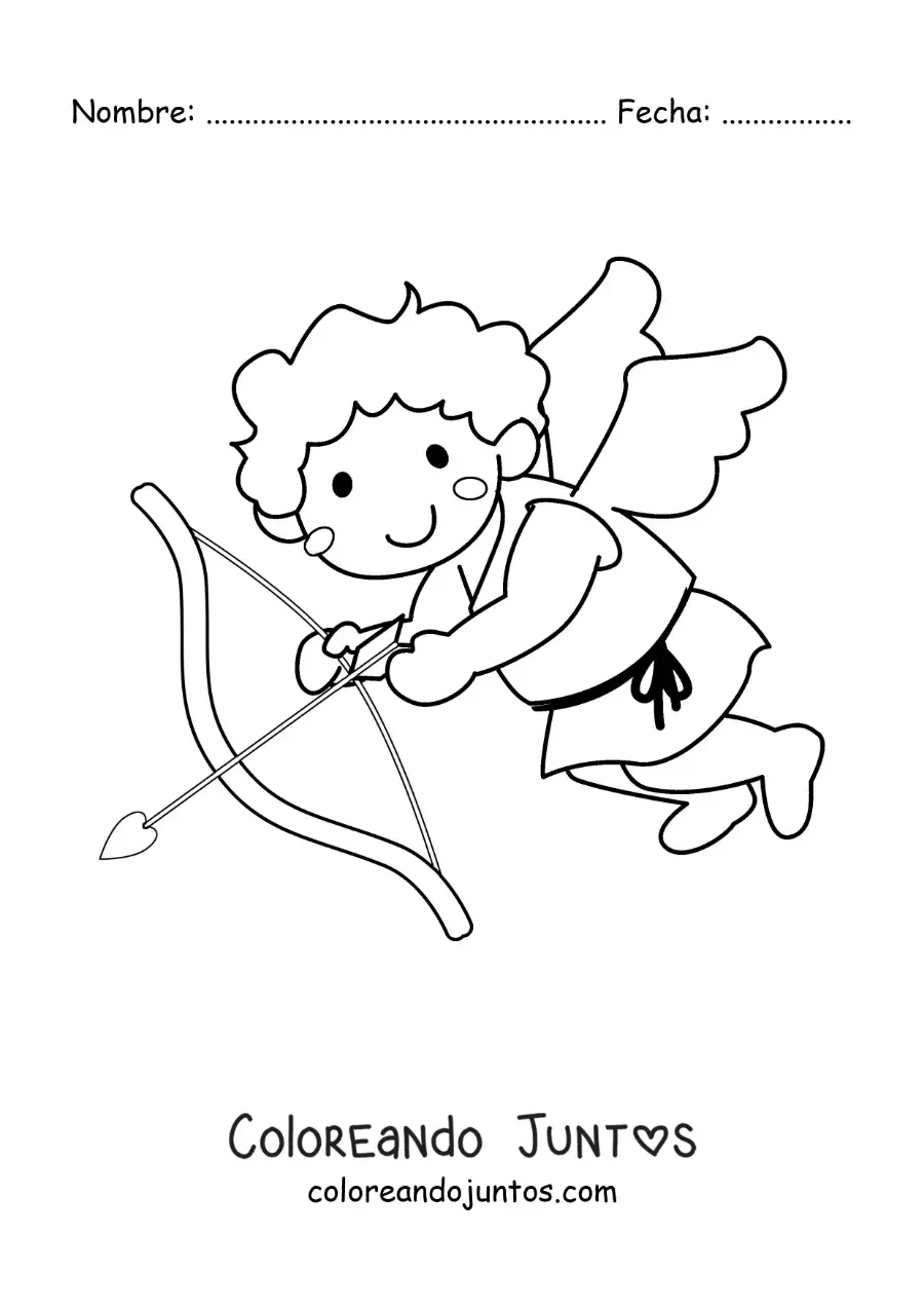 Imagen para colorear de cupido con un arco y una flecha