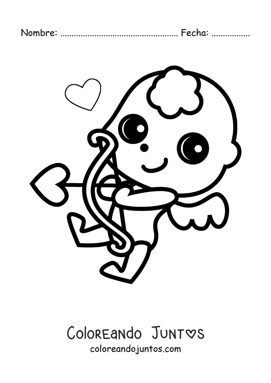Imagen para colorear de cupido bebé disparando una flecha