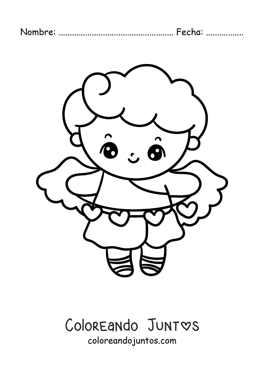 Imagen para colorear de cupido animado con corazones