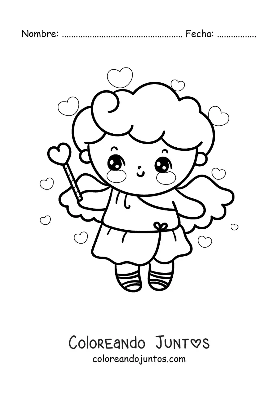 Imagen para colorear de ángel cupido animado con un corazón
