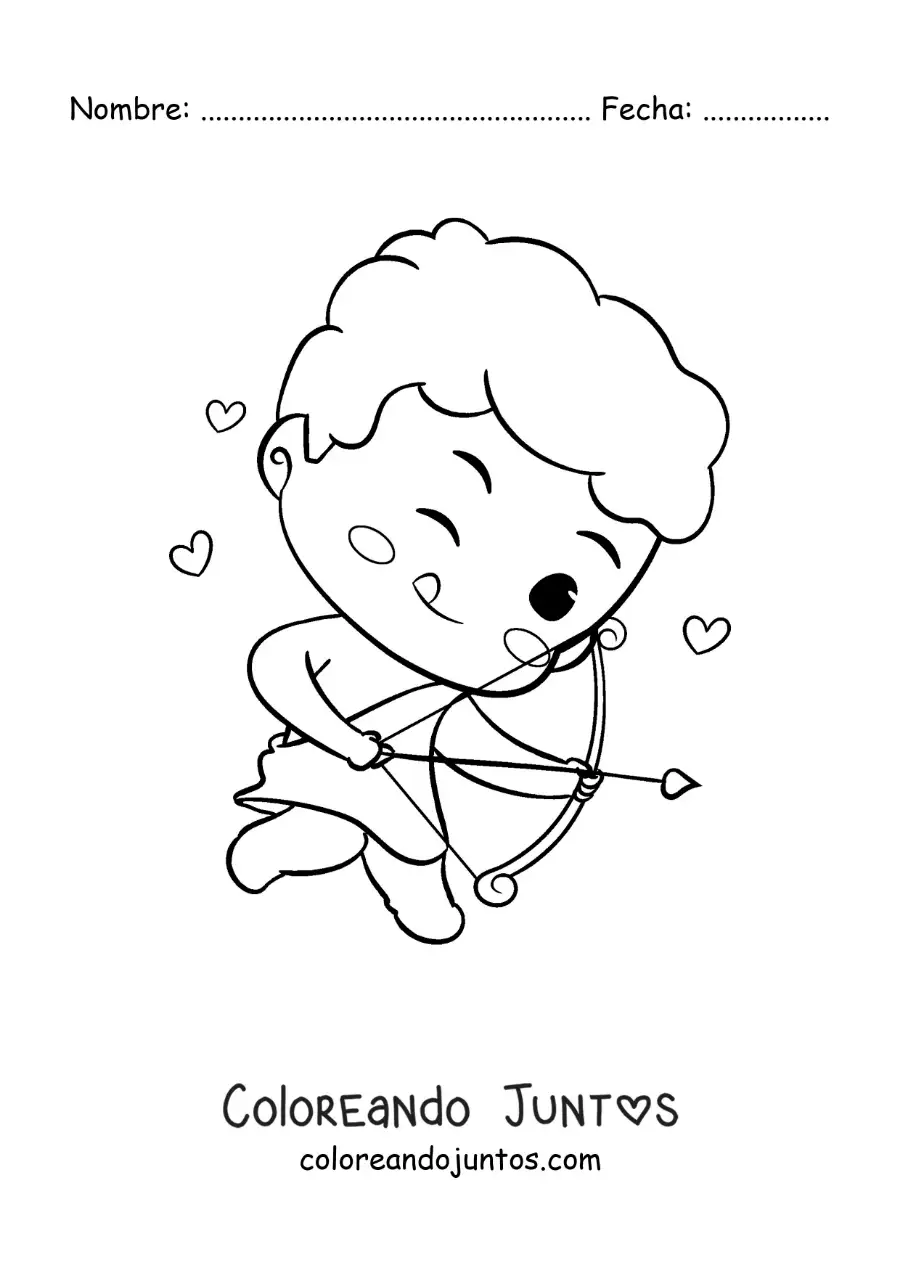 Imagen para colorear de lindo cupido bebé gracioso disparando una flecha