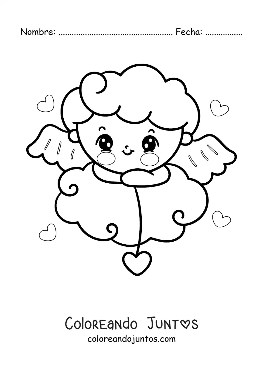 Imagen para colorear de lindo cupido bebé animado en una nube