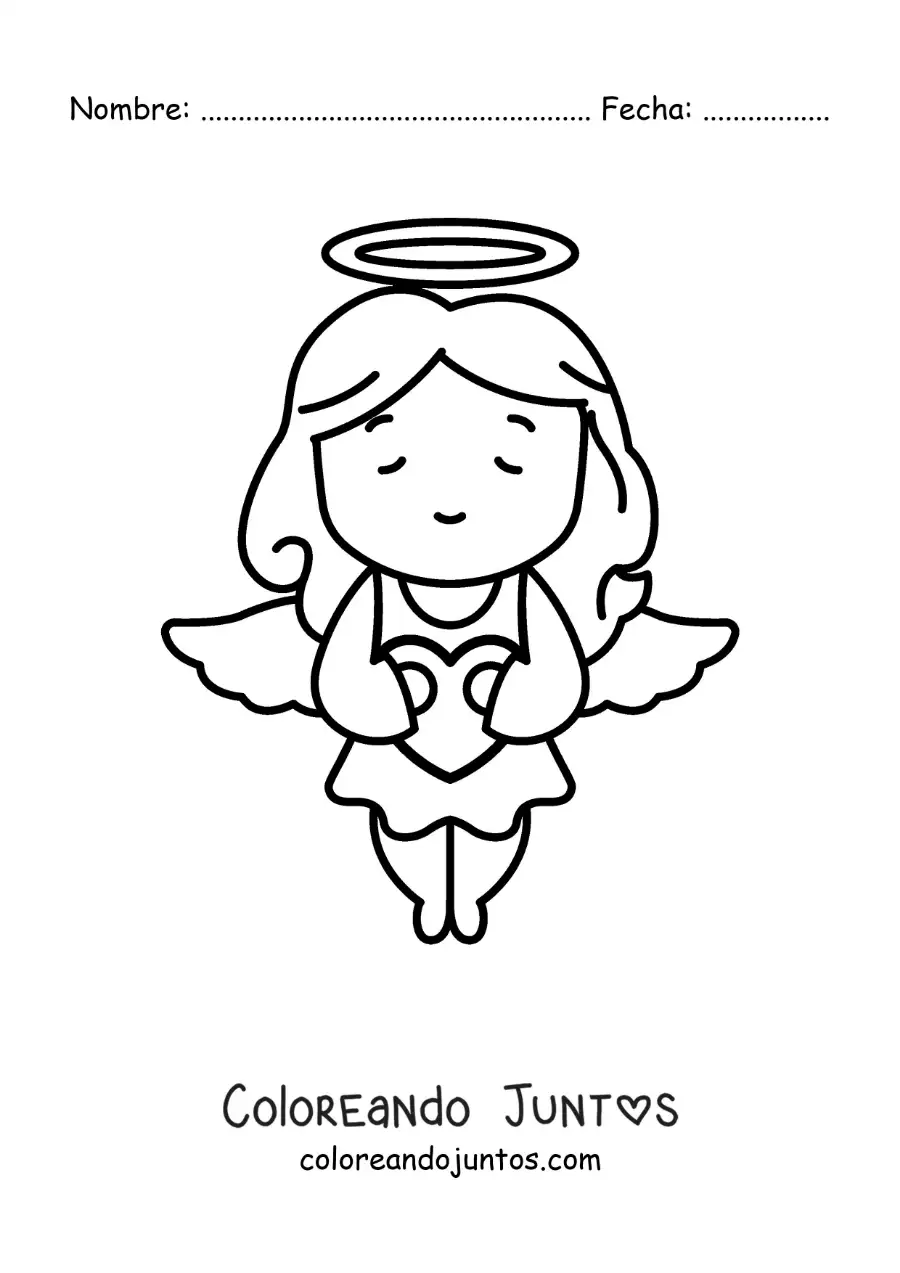 Imagen para colorear de ángel cupido volando con un corazón