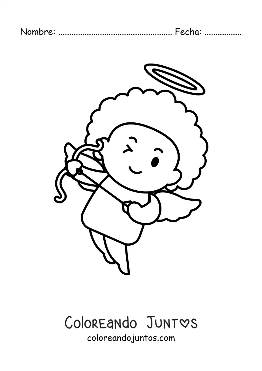 Imagen para colorear de caricatura de cupido disparando una flecha