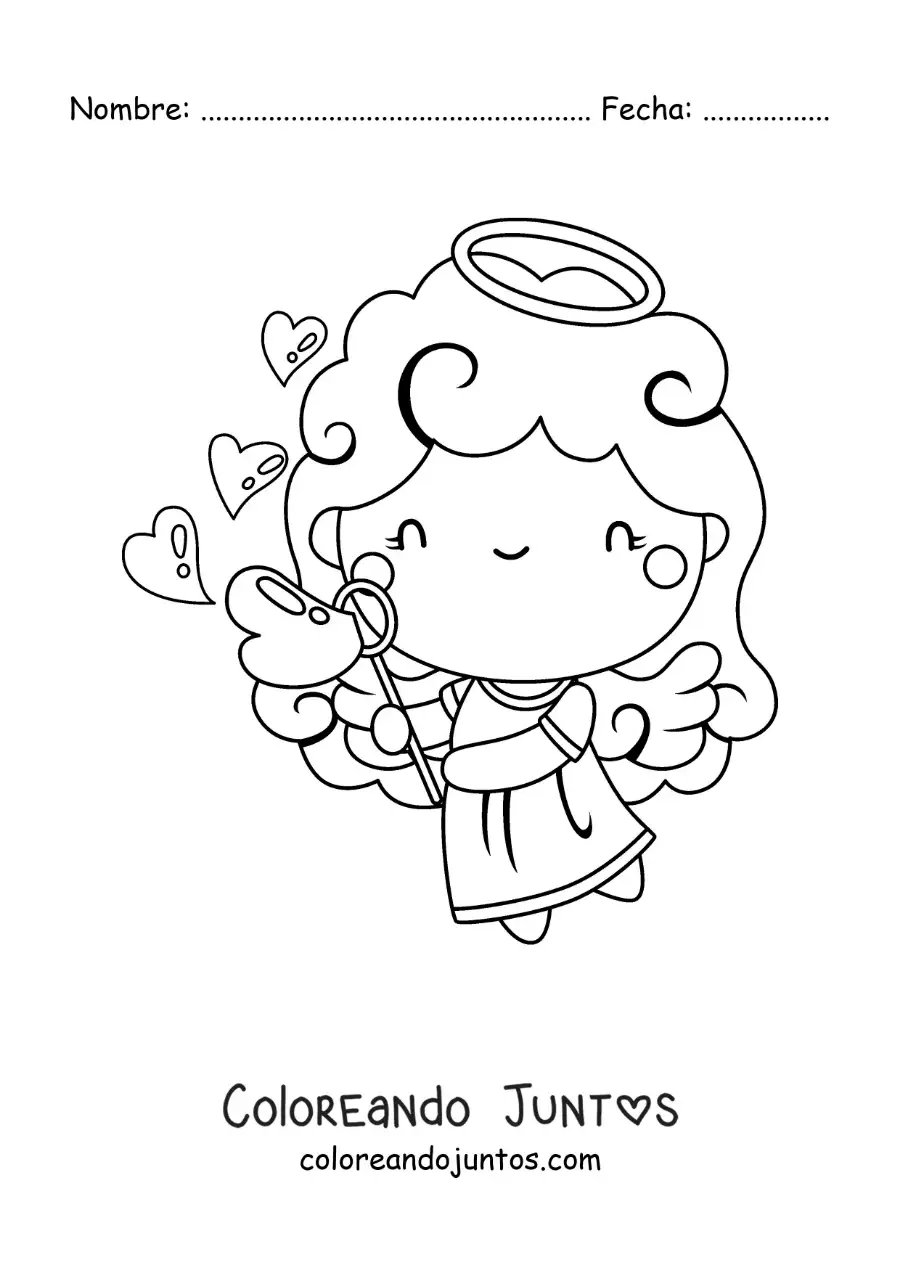 Imagen para colorear de ángel cupido con burbujas de corazón