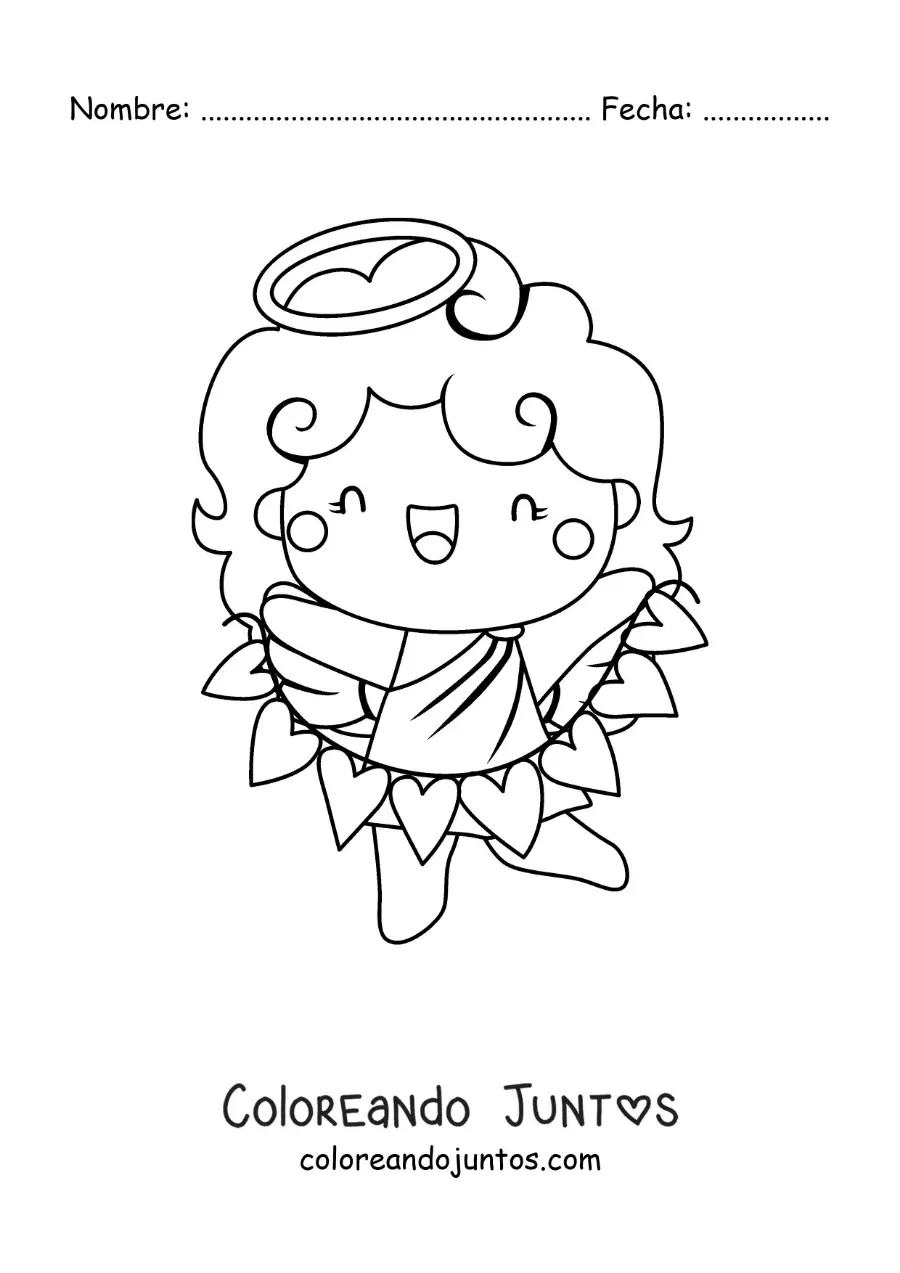 Imagen para colorear de ángel cupido con corazones de san valentín