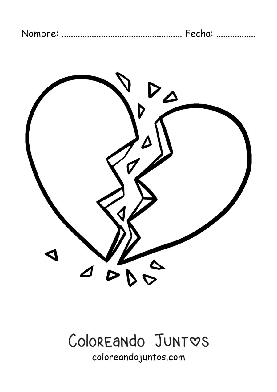 Imagen para colorear de corazón roto destrozado