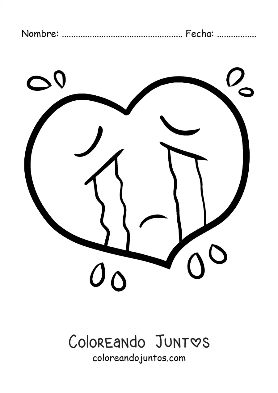 Imagen para colorear de corazón animado llorando