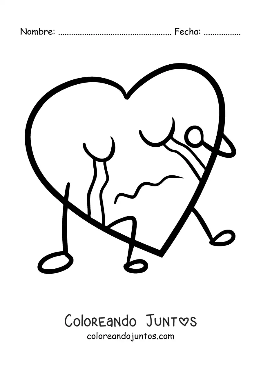 Imagen para colorear de corazón triste llorando