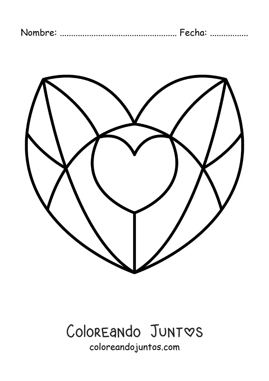 Imagen para colorear de corazón de vitral grande