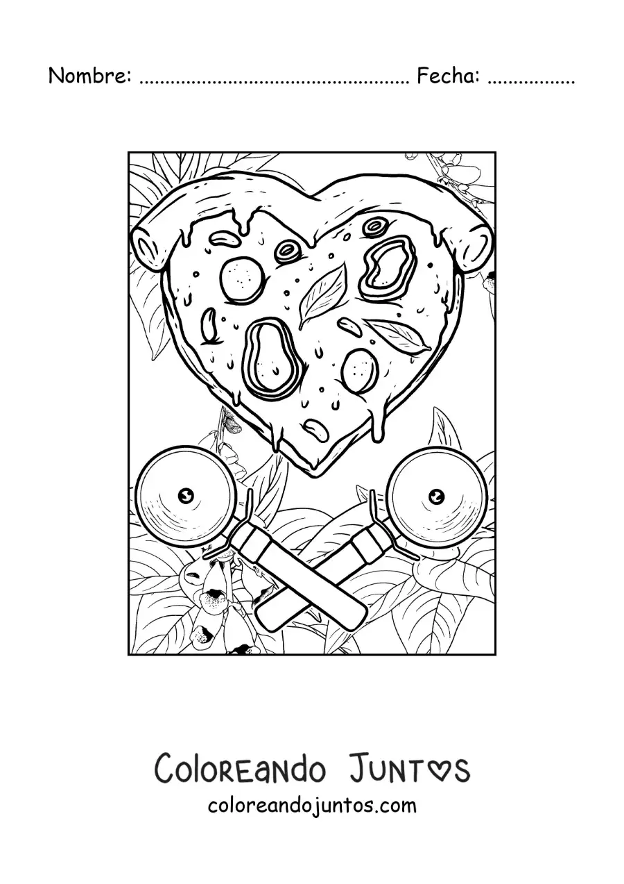 Imagen para colorear de corazón de pizza