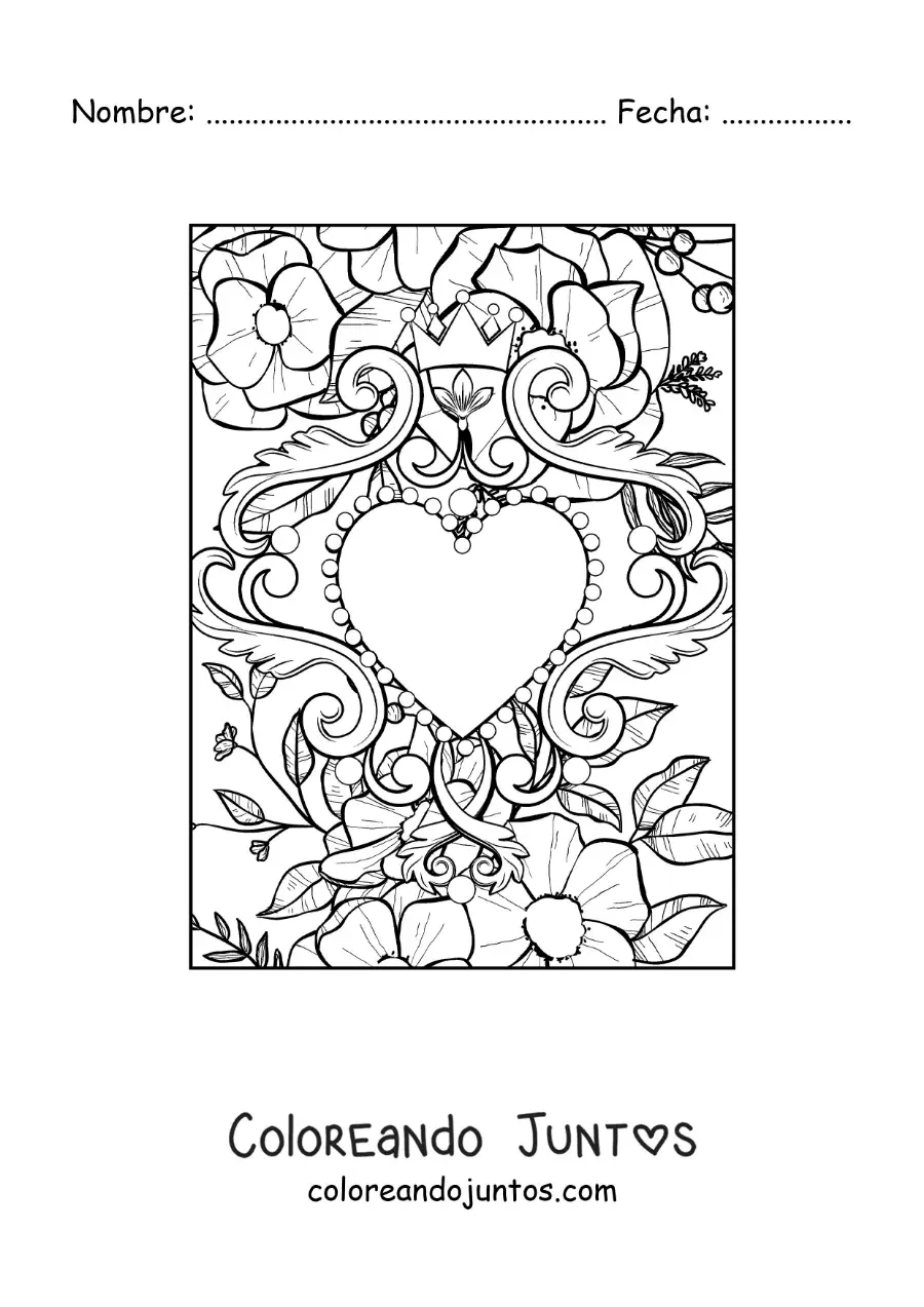 Imagen para colorear de corazón con flores