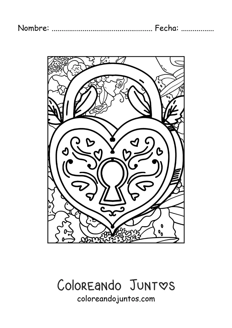 Imagen para colorear de candado con forma de corazón