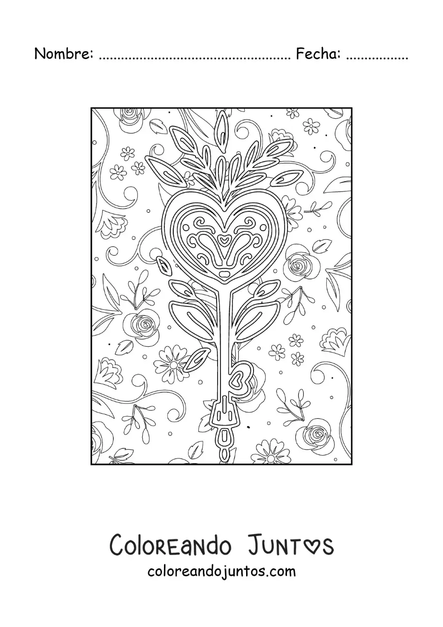 Imagen para colorear de llave con forma de corazón
