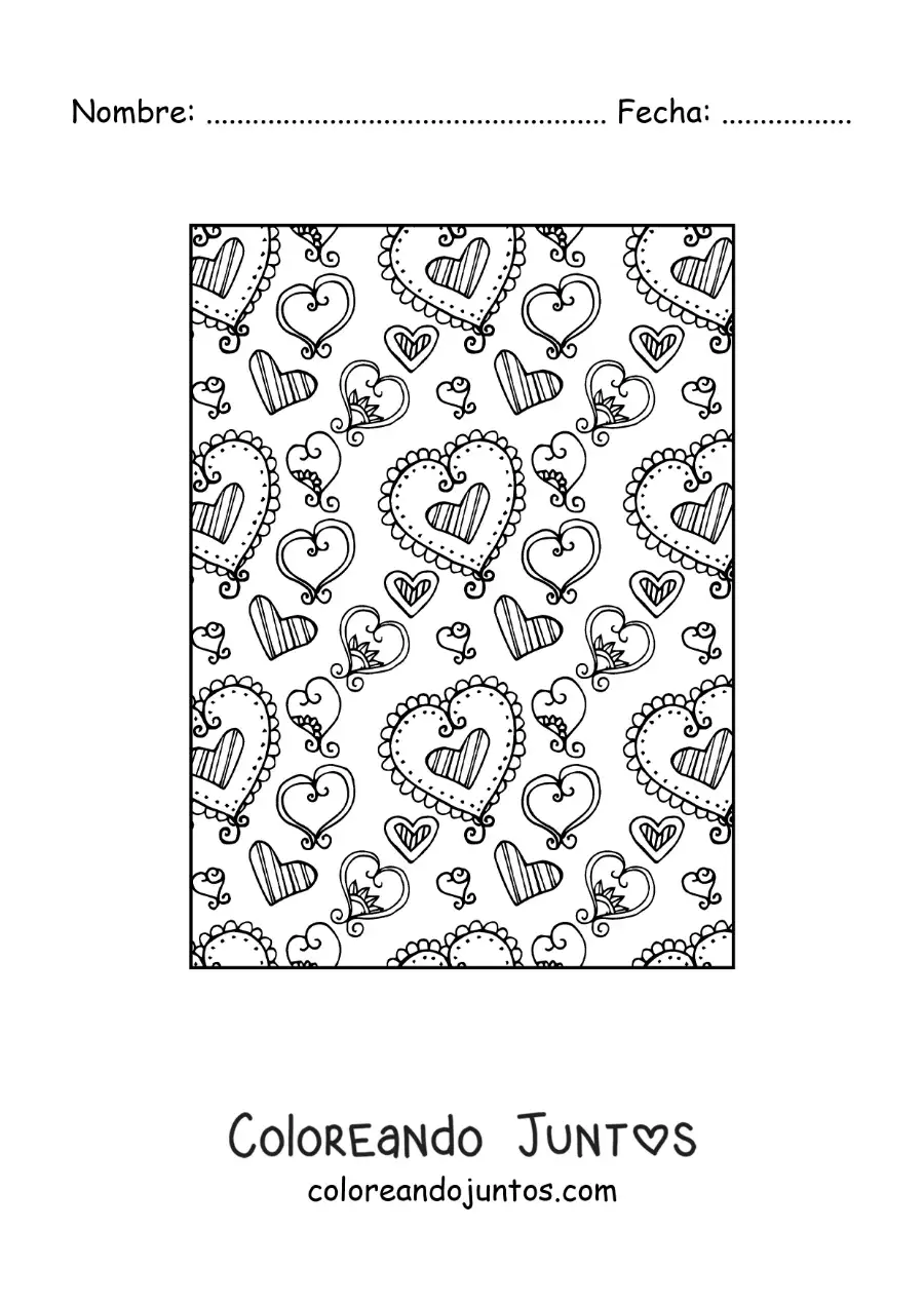 Imagen para colorear de corazones bonitos