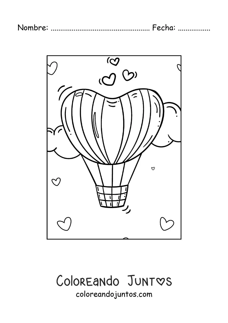 Imagen para colorear de globo aerostático con forma de corazón