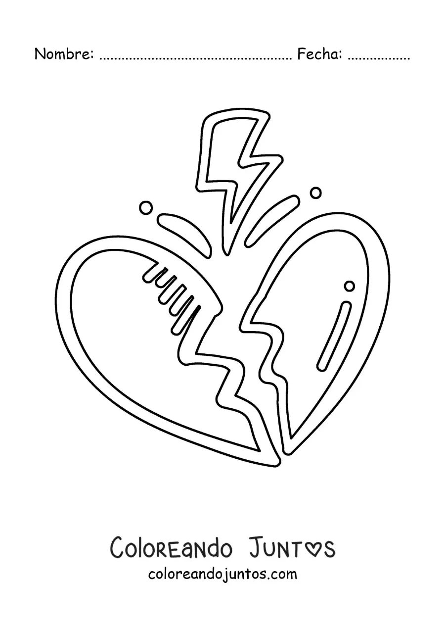 Imagen para colorear de corazón roto simple
