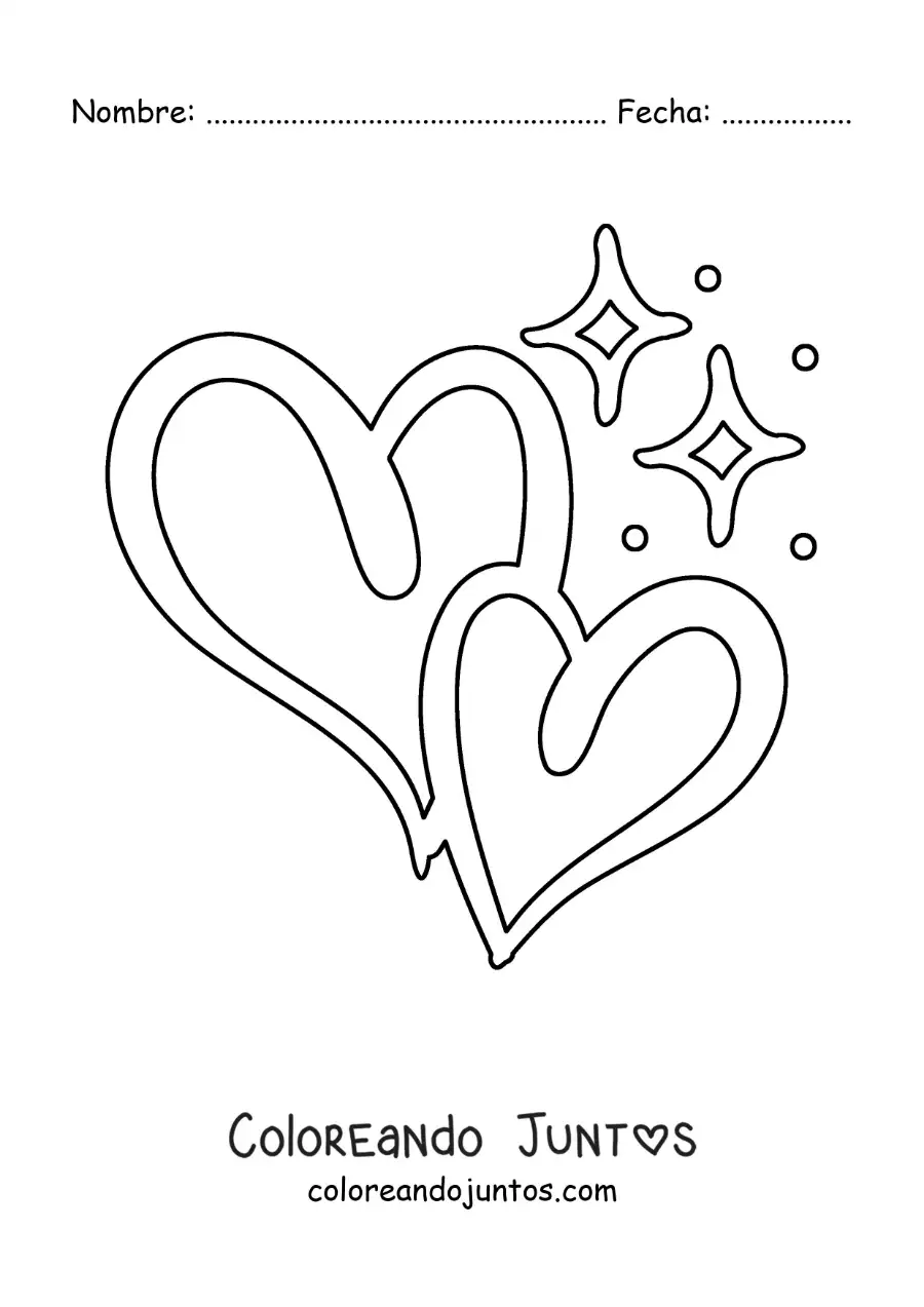 Imagen para colorear de 2 corazones bonitos juntos