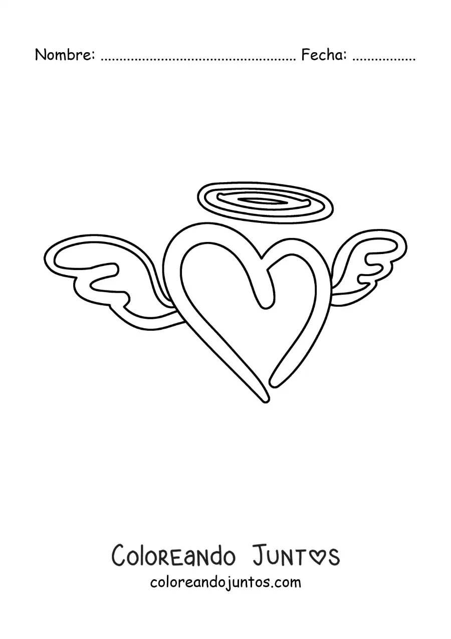 Imagen para colorear de corazón con alas simple
