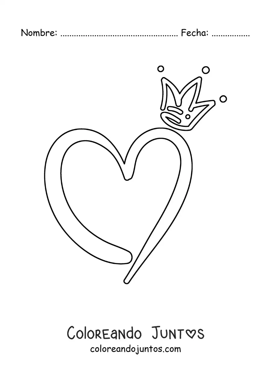 Imagen para colorear de corazón grande con una corona