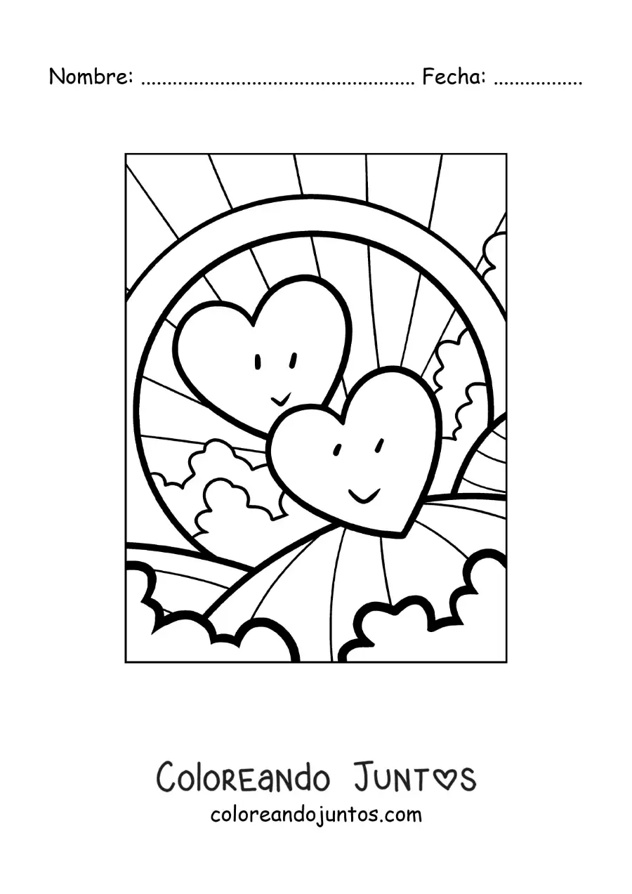 Imagen para colorear de 2 corazones animados juntos