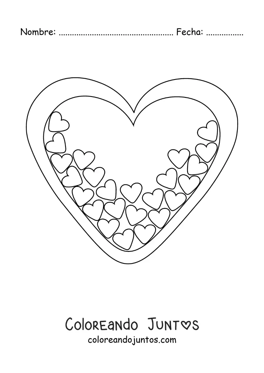 Imagen para colorear de corazón grande lleno de corazones pequeños
