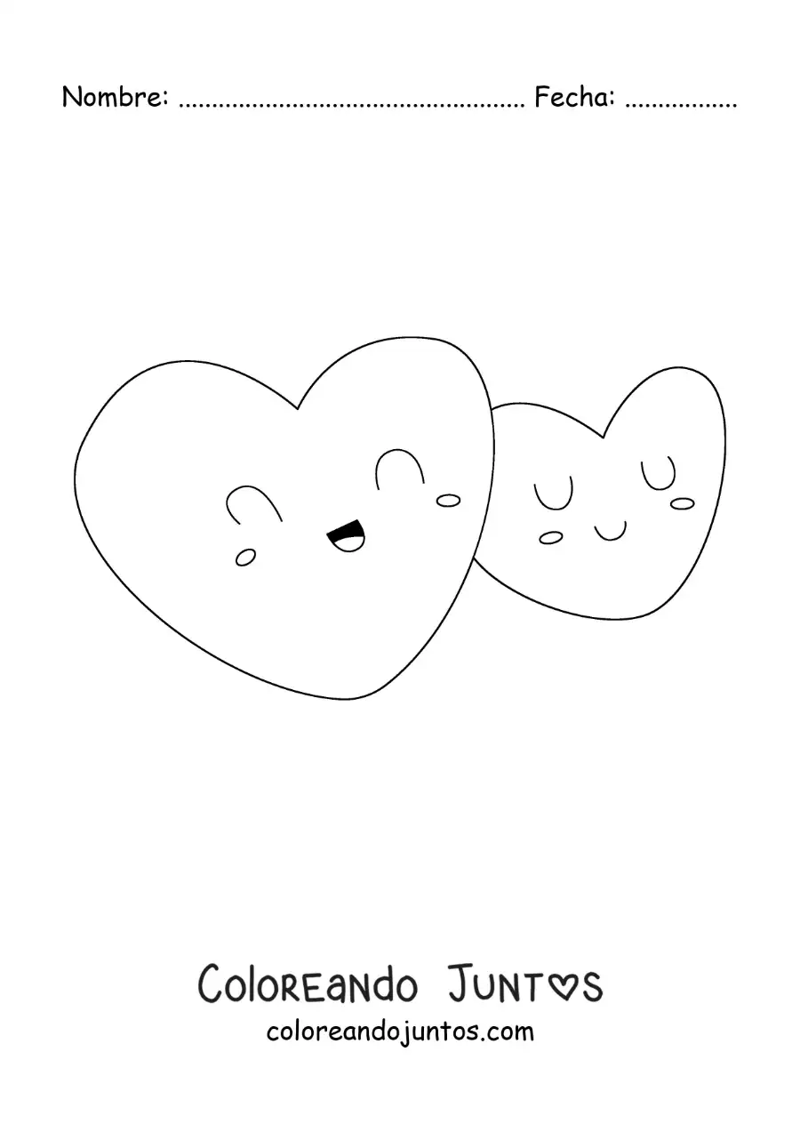 Imagen para colorear de dos corazones animados bonitos juntos