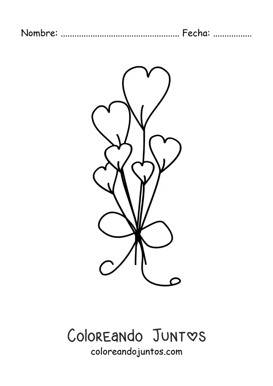 Imagen para colorear de ramo de corazones