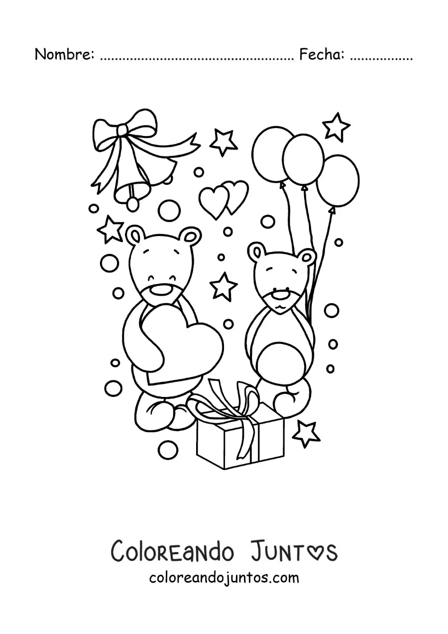 Imagen para colorear de osos enamorados en san valentín
