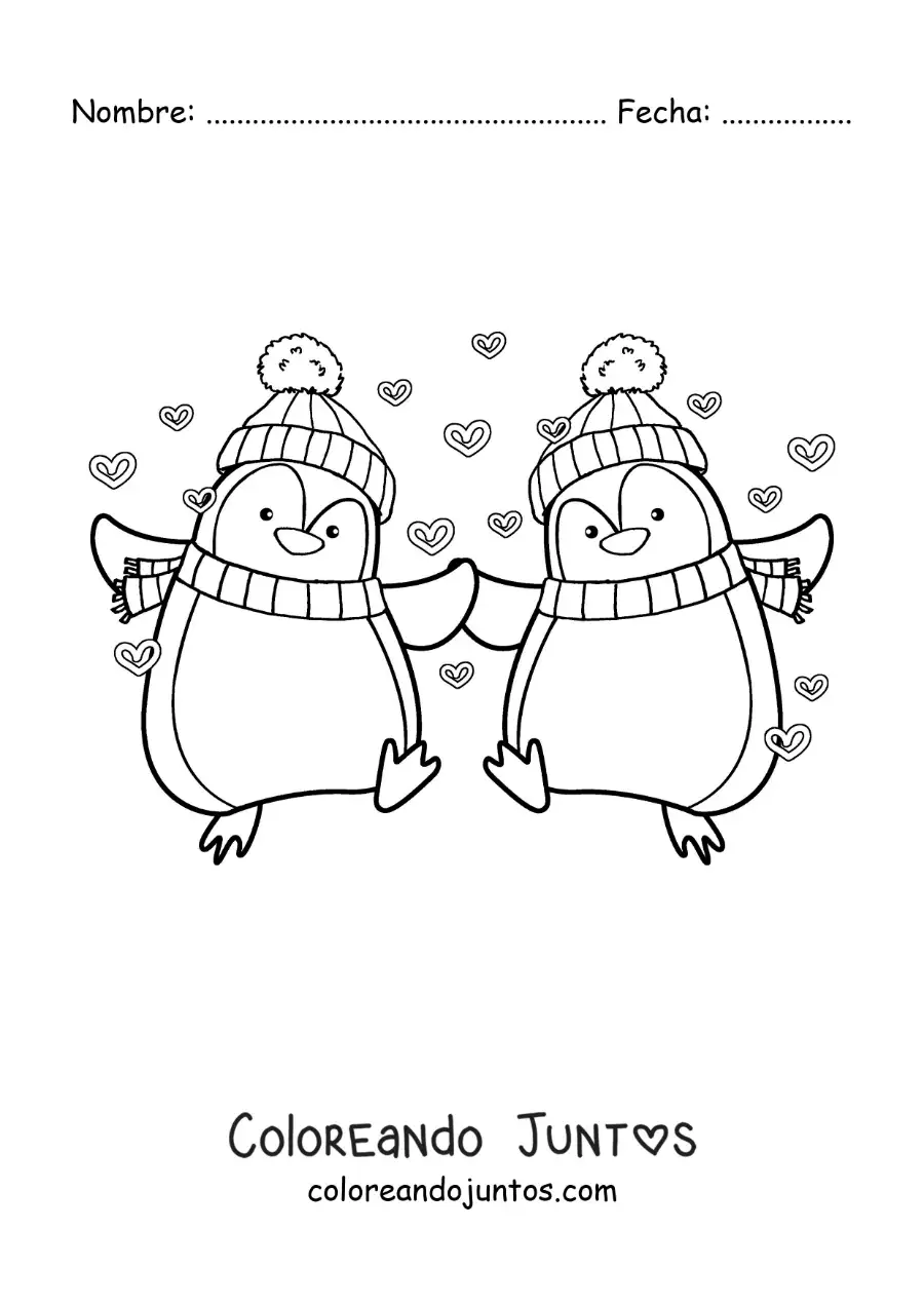 Imagen para colorear de pareja de pingüinos animados enamorados