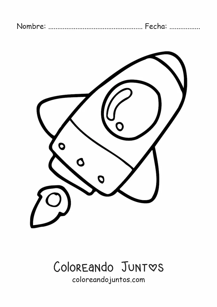 Imagen para colorear de un cohete espacial volando inclinado hacia la derecha