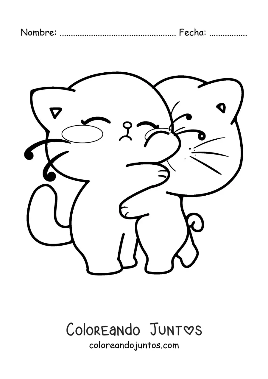 Imagen para colorear de pareja de gatos enamorados abrazados